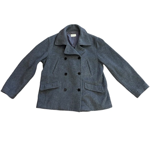 J. Crew Wool Cashmere Blend Gray Pea Coat Women’s L Classic Preppy Coastal Luxe - Picture 9 of 16